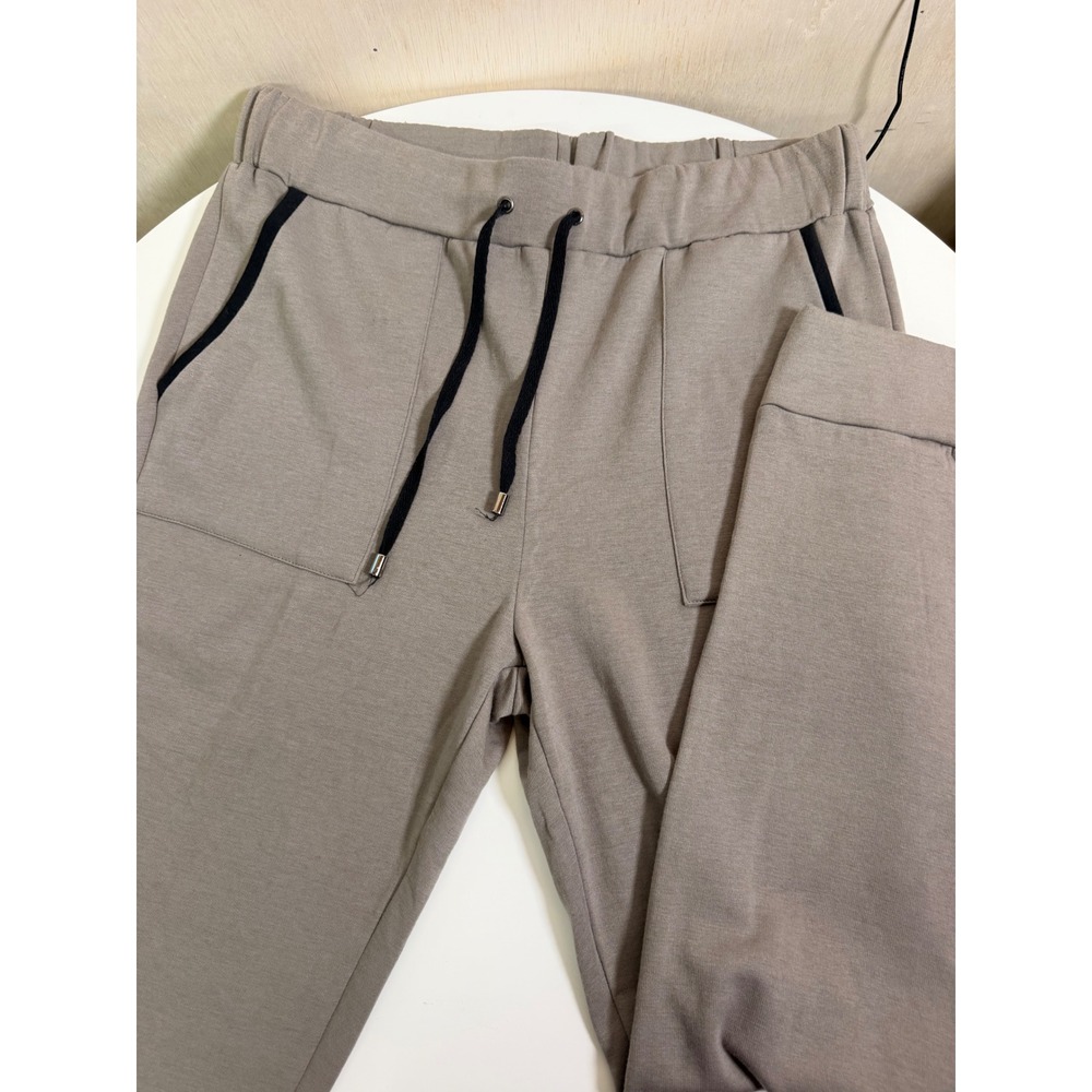 Keren Hart Jogger Pants Womens Large Taupe Excellent Drawstring Fleece K42101
